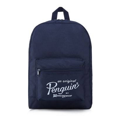 Navy logo print zipped backpack